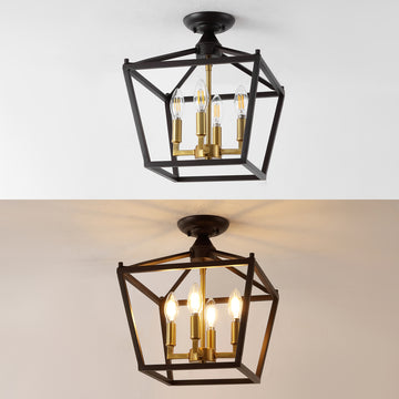 Plains Mini Lantern 12" Iron Modern Farmhouse LED Flush Mount